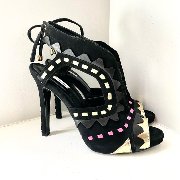 Women's Black Gold Pink Suede And Leather Riko Cutout Sandals NWOT Size 8 - Picture 6 of 10